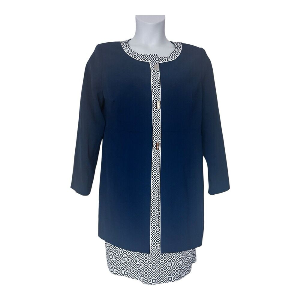 MIDNIGHT VELVET Washable Dark Blue Thigh Duster Jacket womanโs Business Suit